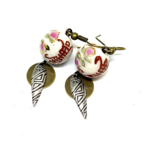 Vintage Asian Beaded Dangle Earrings