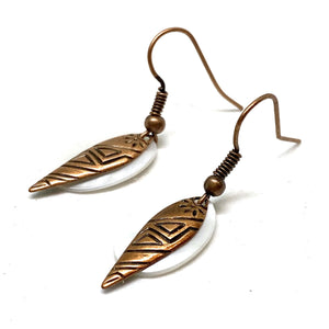 White Shell and Copper Dagger Tribal Earrings