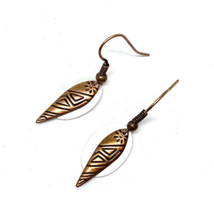 White Shell and Copper Dagger Tribal Earrings