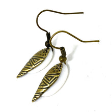Load image into Gallery viewer, White Shell Antique Brass Dagger Tribal Earrings