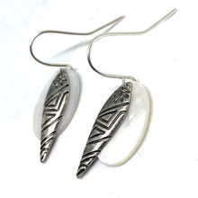 Load image into Gallery viewer, White Shell with Silver Dagger Tribal Dangle Earrings