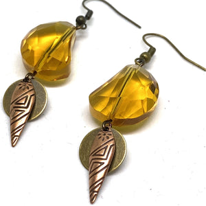 Yellow Kidney Crystal Bead Earrings