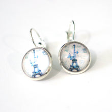 Load image into Gallery viewer, Eiffel Tower 14mm Silver Plated Dangle Earrings
