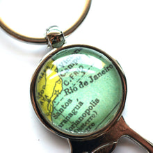 Load image into Gallery viewer, Key Ring - Vintage Map Of Brazil On Silver Key Ring With Bottle Opener