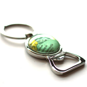 Key Ring - Vintage Map Of Brazil On Silver Key Ring With Bottle Opener