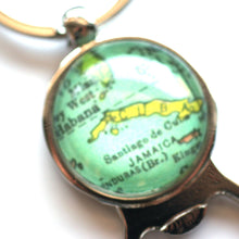 Load image into Gallery viewer, Key Ring - Vintage Map Of Cuba On Silver Key Ring With Bottle Opener