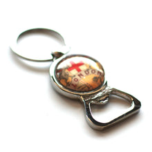 Load image into Gallery viewer, Key Ring - Vintage Map Of London On Silver Key Ring With Bottle Opener