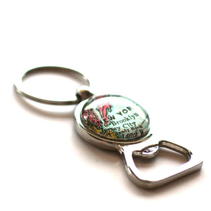 Key Ring - Vintage Map Of New York On Silver Key Ring With Bottle Opener