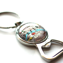 Load image into Gallery viewer, Key Ring - Vintage Map Of Paris On Silver Key Ring With Bottle Opener