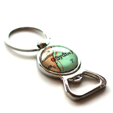 Load image into Gallery viewer, Key Ring - Vintage Map Of Sydney On Silver Key Ring With Bottle Opener
