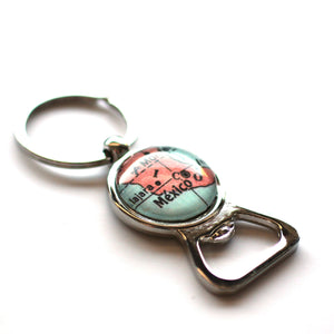 Key Ring - Vintage Map Of Sydney On Silver Key Ring With Bottle Opener