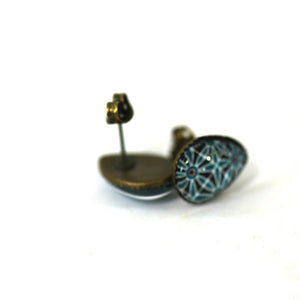 Mexican Tile Teardrop 10x14mm Antique Bronze Post Earrings