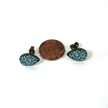 Load image into Gallery viewer, Mexican Tile Teardrop 10x14mm Antique Bronze Post Earrings