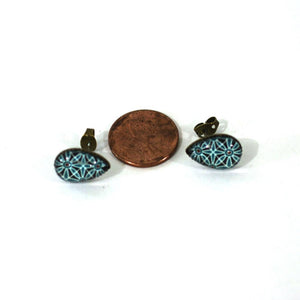 Mexican Tile Teardrop 10x14mm Antique Bronze Post Earrings