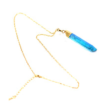 Load image into Gallery viewer, Blue Raw Aurora Crystal Pendant on 18&quot; Long 24k Gold Plated Chain