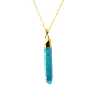 Load image into Gallery viewer, Blue Raw Aurora Crystal Pendant on 18&quot; Long 24k Gold Plated Chain