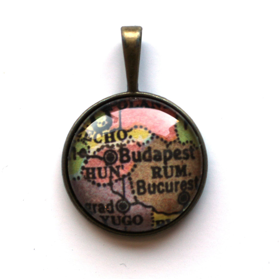 Necklace - Budapest Vintage Map Small Pendant