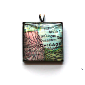 Necklace - Chicago Vintage Map Small Square Pendant
