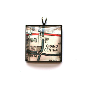 Necklace - Grand Central Station Vintage Map Small Square Pendant