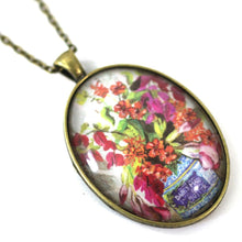 Load image into Gallery viewer, Jar of Flowers - Bird Pendant from Antique Bronze Chain - Simple Statement Necklace - 24&quot; Long - Papersonal - Clay Space