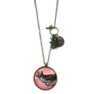 King Robin - Bird Pendant from Antique Bronze Chain - Simple Statement Necklace - 30" Long - Papersonal - Clay Space