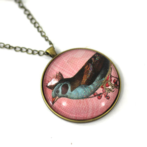 King Robin - Bird Pendant from Antique Bronze Chain - Simple Statement Necklace - 30" Long - Papersonal - Clay Space