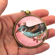 Load image into Gallery viewer, King Robin - Bird Pendant from Antique Bronze Chain - Simple Statement Necklace - 30&quot; Long - Papersonal - Clay Space