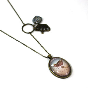 Little Prince Bird - Bird Pendant from Antique Bronze Chain - Simple Statement Necklace - 24" Long - Papersonal - Clay Space