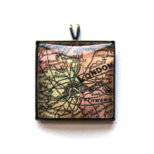 Necklace - London Vintage Map Small Square Pendant
