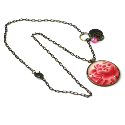 Lotus - Flower Pendant on Antique Bronze Chain - Simple Statement Necklace - 30