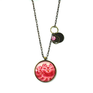 Lotus - Flower Pendant on Antique Bronze Chain - Simple Statement Necklace - 30" Long - Papersonal - Clay Space