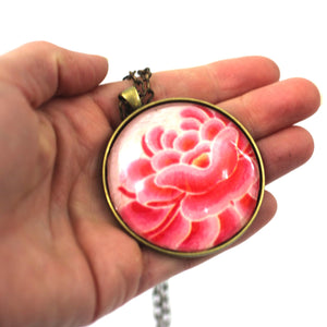 Lotus - Flower Pendant on Antique Bronze Chain - Simple Statement Necklace - 30" Long - Papersonal - Clay Space