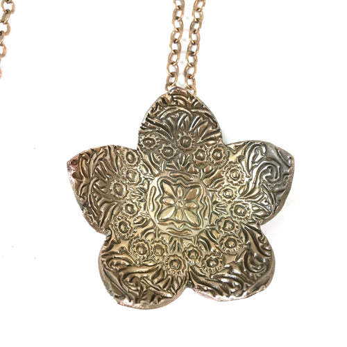 Mandala Stamped Sakura Bronze Pendant // Perfect Gift for Her