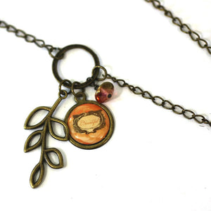 Orange Finch - Bird Pendant from Antique Bronze Chain - Simple Statement Necklace - 30" Long - Papersonal - Clay Space