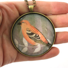 Load image into Gallery viewer, Orange Finch - Bird Pendant from Antique Bronze Chain - Simple Statement Necklace - 30&quot; Long - Papersonal - Clay Space