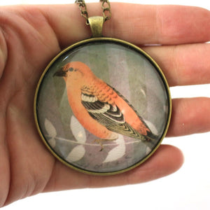 Orange Finch - Bird Pendant from Antique Bronze Chain - Simple Statement Necklace - 30" Long - Papersonal - Clay Space