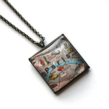 Load image into Gallery viewer, Necklace - Paris Vintage Map Small Square Pendant