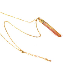 Load image into Gallery viewer, Peach Raw Aurora Crystal Pendant on 18&quot; Long 24k Gold Plated Chain