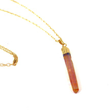 Load image into Gallery viewer, Peach Raw Aurora Crystal Pendant on 18&quot; Long 24k Gold Plated Chain