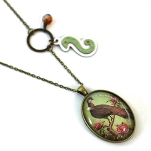 Peacock - Bird Pendant from Antique Bronze Chain - Simple Statement Necklace - 24" Long - Papersonal - Clay Space