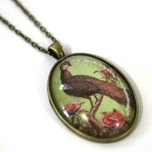 Load image into Gallery viewer, Peacock - Bird Pendant from Antique Bronze Chain - Simple Statement Necklace - 24&quot; Long - Papersonal - Clay Space