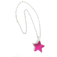 Load image into Gallery viewer, Pink Natural Drusy Star Pendant on Silver Plated Chain