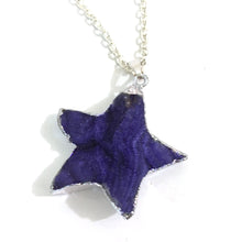 Load image into Gallery viewer, Purple Natural Druzy Star Pendant on Silver Plated Chain