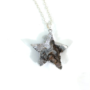 Purple Natural Druzy Star Pendant on Silver Plated Chain