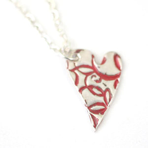 Red Flourish Heart Pendant // Artistic Style Heart Pendant // Perfect Gift for Her