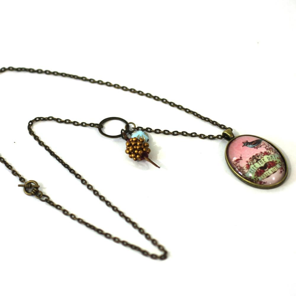 Seize the Day - Bird Pendant on Antique Bronze Chain - Simple Statement Necklace - 24