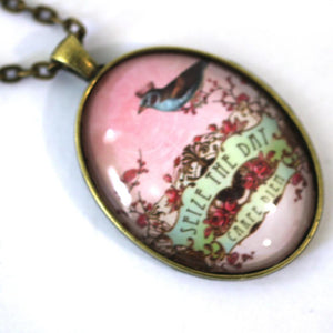 Seize the Day - Bird Pendant on Antique Bronze Chain - Simple Statement Necklace - 24" Long - Papersonal - Clay Space