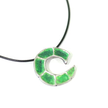 Load image into Gallery viewer, Silver and Green Hand Carved Shell Pendant // Metal Clay Creation for Men
