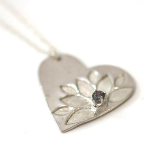 Silver Lotus Heart Pendant with Rainbow Fluorite // Beautiful Heart Pendant // Perfect Gift for Her