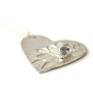 Silver Lotus Heart Pendant with Rainbow Fluorite // Beautiful Heart Pendant // Perfect Gift for Her